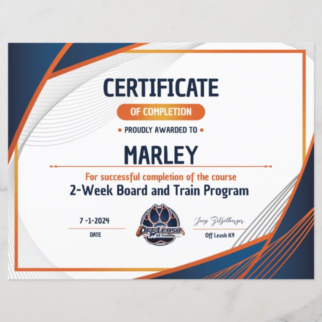 OLK9-Zertifikat Nr. 9 (Vorderseite)