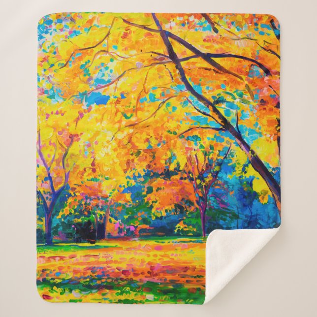  Ölmalerei auf Leinwand. Gelbe Bäume. Moderne Kuns Sherpadecke (Vorderseite)