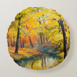 Ölmalerei auf Leinwand - Herbstwalzfarbe, Öl,ar Rundes Kissen