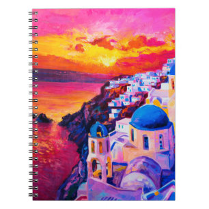 Ölmalerei auf Leinwand. Sonnenuntergang über der I Notizblock