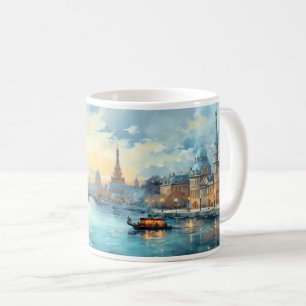 Ölmalerei auf Stadt und Fluss Kaffeetasse