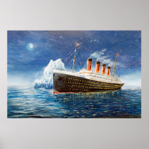 Ölmalerei auf Titanic und Eisberg im Ozean bei n Poster