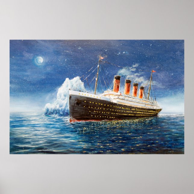 Ölmalerei auf Titanic und Eisberg im Ozean bei n Poster (Vorne)