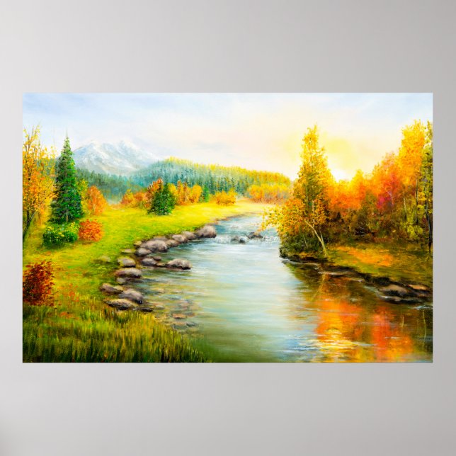 Ölmalerei der schönen Herbstlandschaft, Wald Poster (Vorne)
