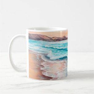 Ölmalerei eines schönen lila Sonnenuntergangs übe Kaffeetasse