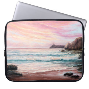 Ölmalerei eines schönen lila Sonnenuntergangs über Laptopschutzhülle