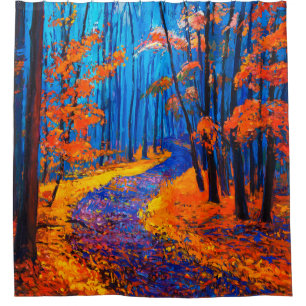 Ölmalerei mit schönem Herbstwald auf c Duschvorhang