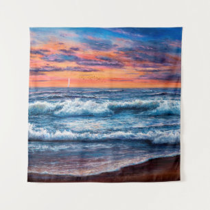 Ölmalerei von Ozean und Strand auf Leinwand. Rich Wandteppich