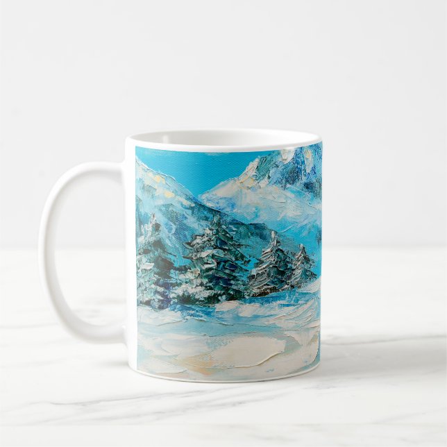  Ölmalerei, Wintergebirgslandschaft mit Sspru Kaffeetasse (Links)