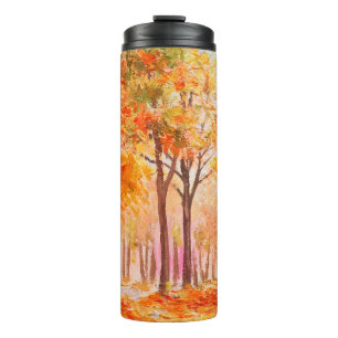 Ölmalerlandschaft - farbiger Herbstwald Thermosbecher