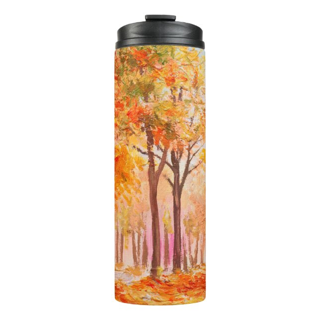 Ölmalerlandschaft - farbiger Herbstwald Thermosbecher (Vorderseite)
