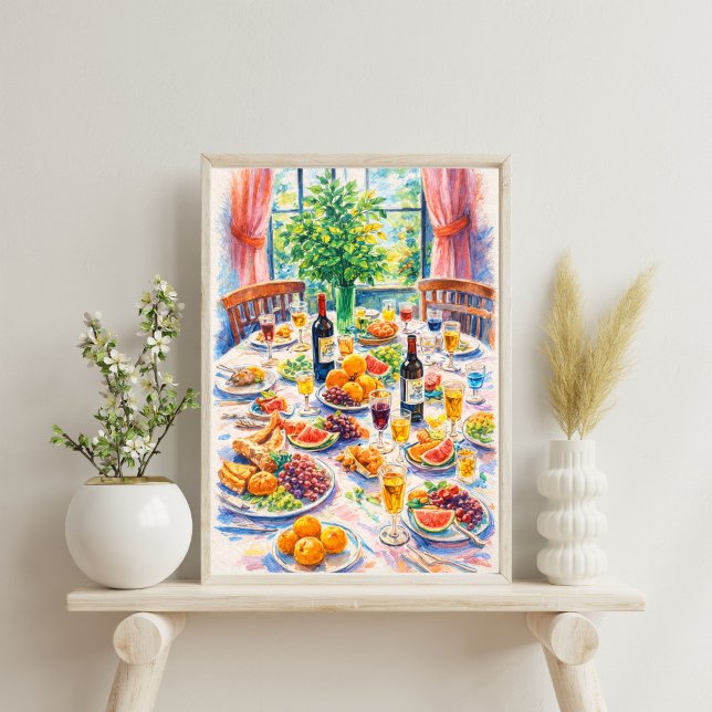 olorful Mediterranean Table Still Life with Wine Poster (Von Creator hochgeladen)