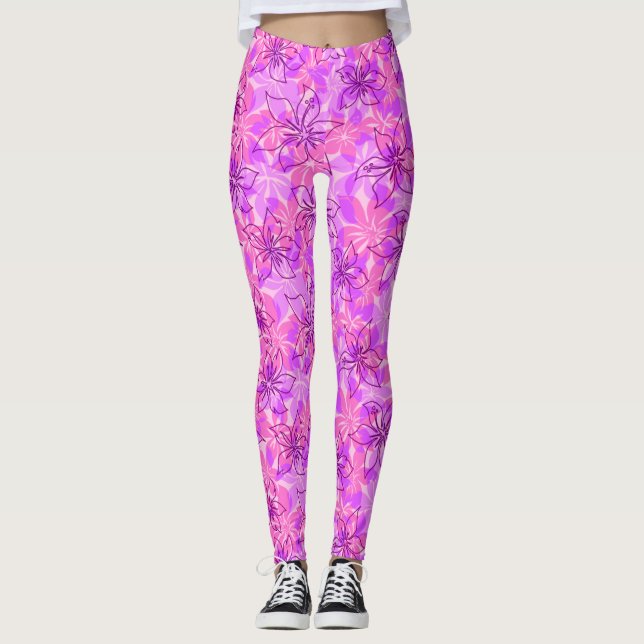 Olowalu Hibiskus Hawaiianische Camouflage Floral Leggings (Vorderseite)