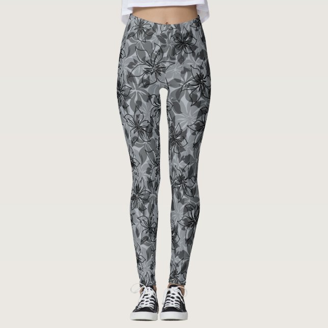 Olowalu Hibiskus Hawaiianische Camouflage Floral Leggings (Vorderseite)