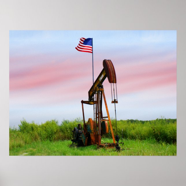 Ölpumpe mit amerikanischer Flagge Poster (Vorne)