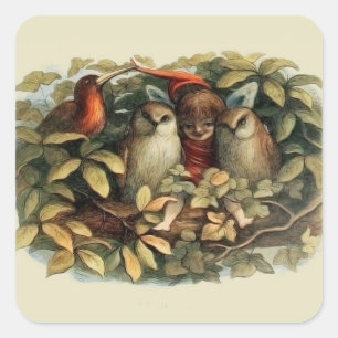 Öls und Elf Fairies - Illustration zur Natur Quadratischer Aufkleber