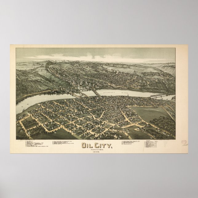 Ölstadt Pennsylvania 1896 Antike Panoramakarte Poster (Vorne)