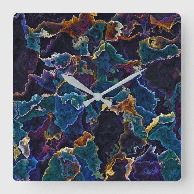 Ölteppich Quadratische Wanduhr (Vorderseite)