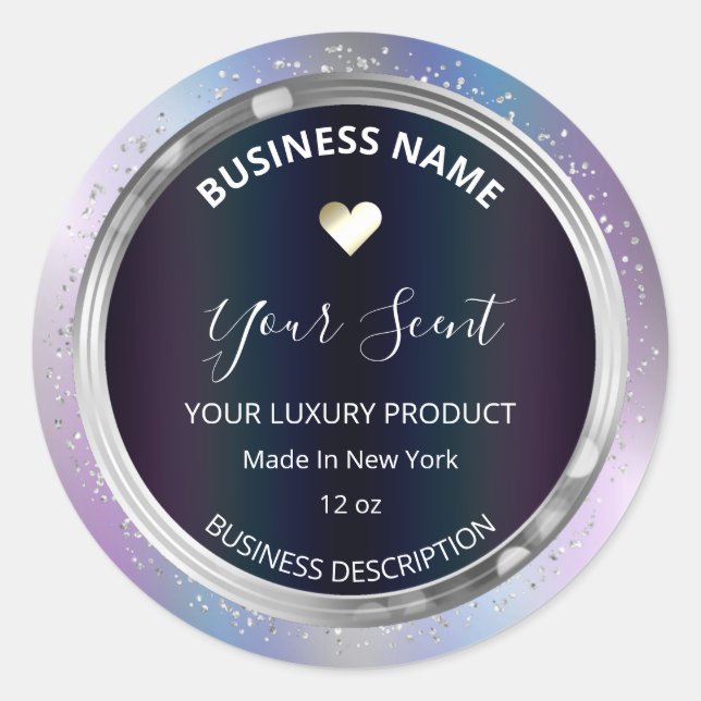 Ölteppiche Silber-Glitzer-Produktkennzeichnungen Runder Aufkleber (Vorderseite)