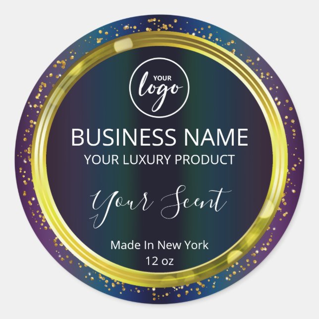 Ölteppichfarbene goldene Glitzer-Produktkennzeichn Runder Aufkleber (Vorderseite)