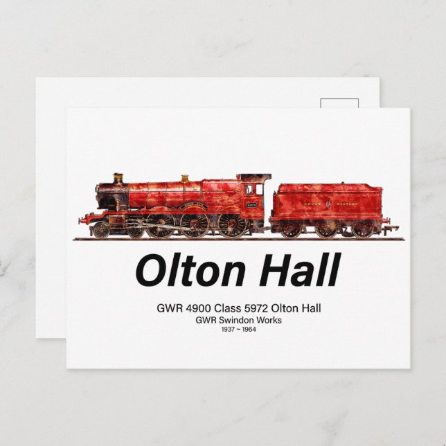 Olton Hall Vintag Steam Train English Locomotive Postkarte (Vorne/Hinten)