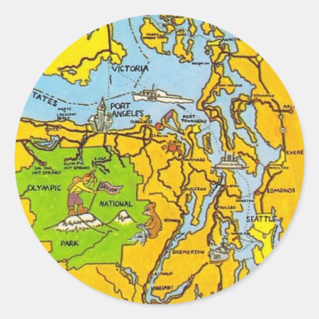 Olymp-Halbinsel-Karte Runder Aufkleber (Vorderseite)