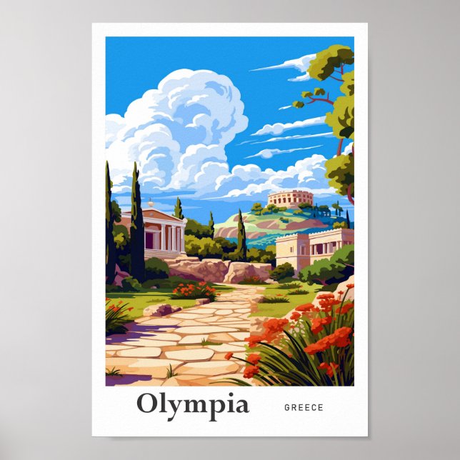 Olympia Greece Travel Art Vintag Illustration Poster (Vorne)