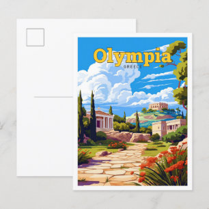 Olympia Greece Travel Art Vintag Illustration Postkarte