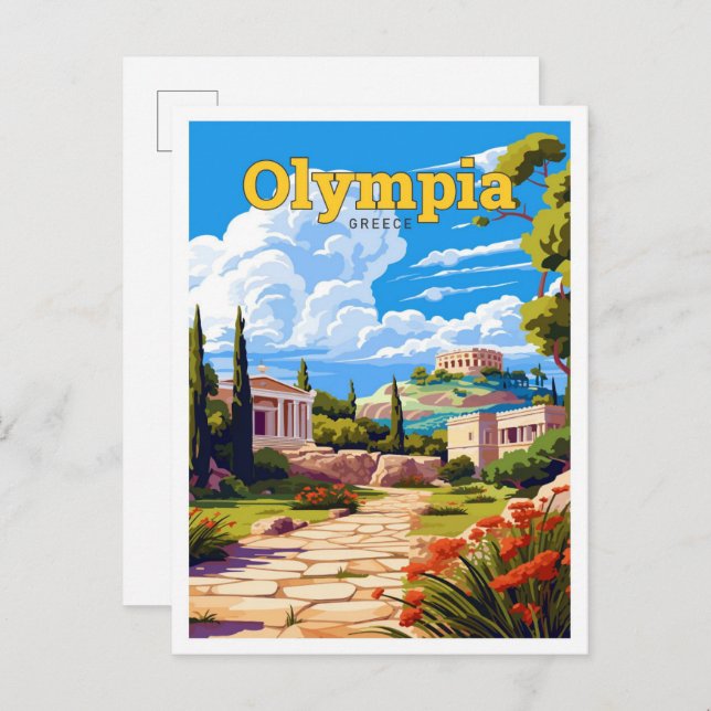 Olympia Greece Travel Art Vintag Illustration Postkarte (Vorne/Hinten)
