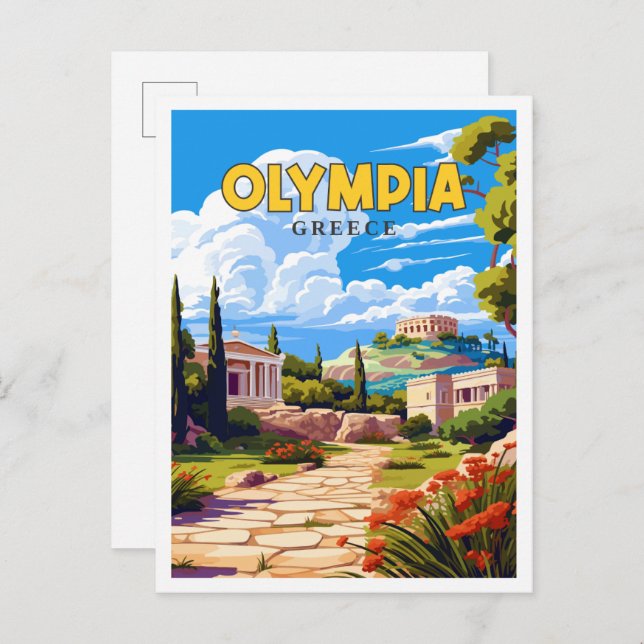 Olympia Griechenland Vintage-Illustration Postkarte (Vorne/Hinten)