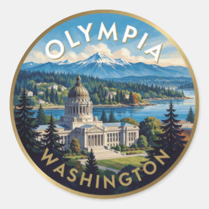 Olympia Washington Capitol Mountain Illustration Runder Aufkleber