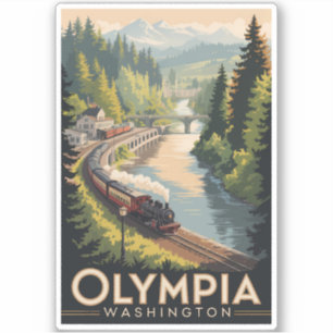 Olympia Washington Illustration Reise Kunst Vintag Aufkleber