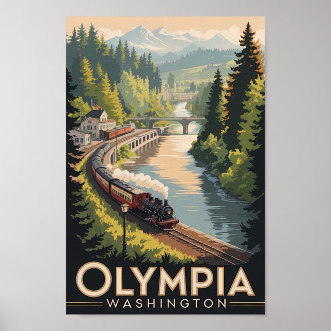 Olympia Washington Illustration Reise Kunst Vintag Poster (Vorne)