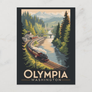 Olympia Washington Illustration Reise Kunst Vintag Postkarte
