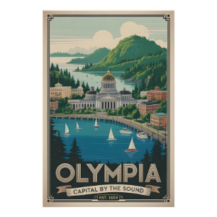 Olympia Washington Retro-Reise im Vintage-Stil Poster