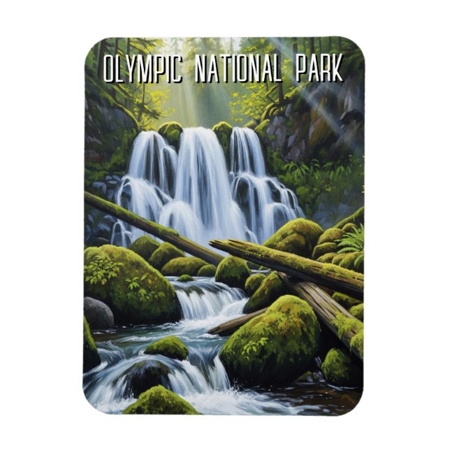 Olympic national park hoh rainforest waterfall magnet (Vertikal)