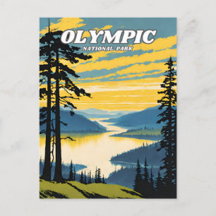 Olympic National Park Illustration Retro Classic Postkarte