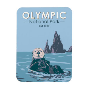 Olympic National Park Sea Otter Vintag Magnet