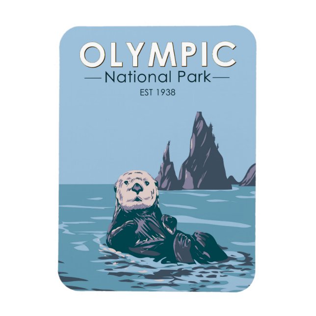 Olympic National Park Sea Otter Vintag Magnet (Vertikal)