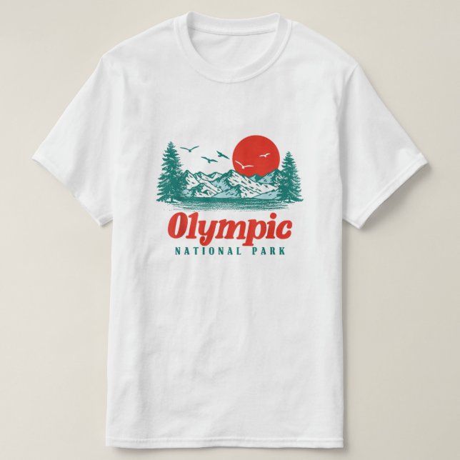 Olympic Nationalpark Mountain Trees & Sun Graphic T-Shirt (Design vorne)
