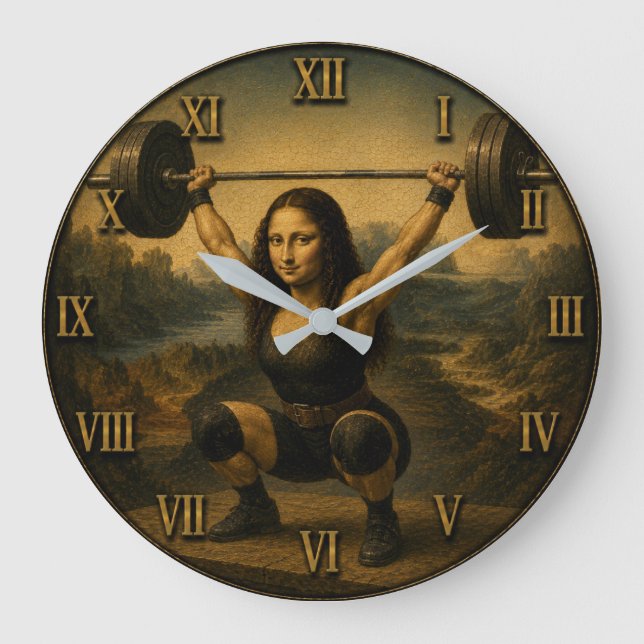 Olympic Weightlifter Funny Mona Lisa Große Wanduhr (Vorderseite)