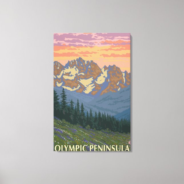 Olympische Halbinsel, Blume des Washingtoner Frühl Leinwanddruck (Vorderseite)