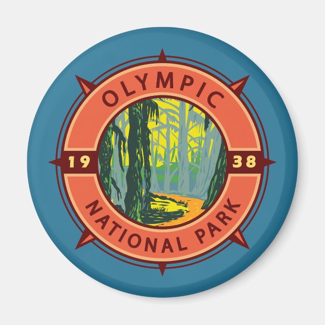 Olympischer Nationalpark Hoh Rainforest Retro Komp Magnet (Vorne)
