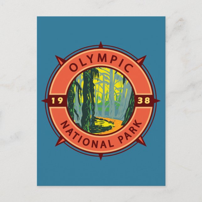 Olympischer Nationalpark Hoh Rainforest Retro Komp Postkarte (Vorderseite)
