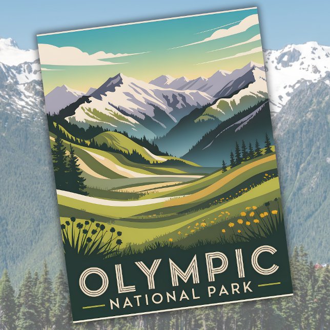 Olympischer Nationalpark Hurricane Ridge Retro Tra Postkarte (Olympic National Park Hurricane Ridge Retro Travel Postcard)