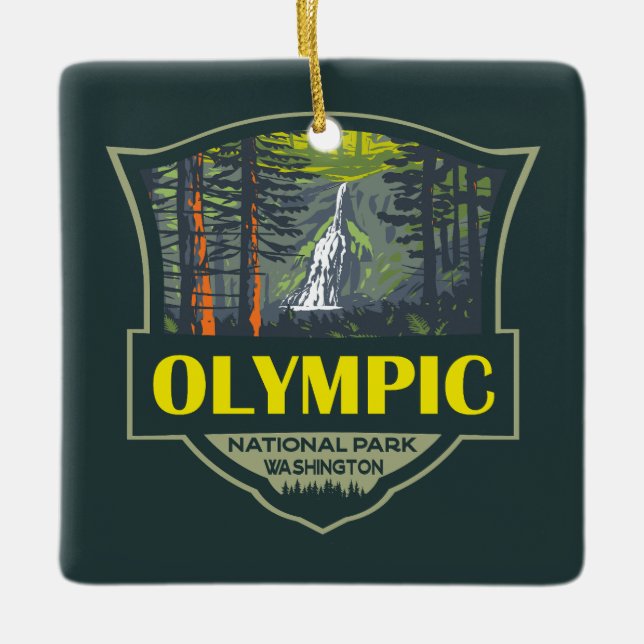 Olympischer Nationalpark Illustration Retro Keramikornament (Vorderseite)