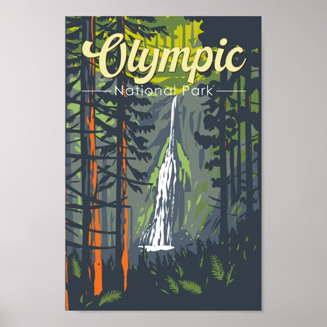 Olympischer Nationalpark Illustration Retro Poster (Vorne)