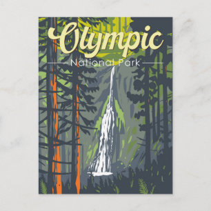 Olympischer Nationalpark Illustration Retro Postkarte