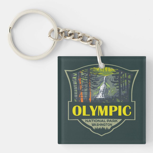 Olympischer Nationalpark Illustration Retro Schlüsselanhänger (Vorderseite)