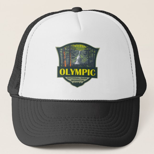 Olympischer Nationalpark Illustration Retro Truckerkappe (Vorderseite)